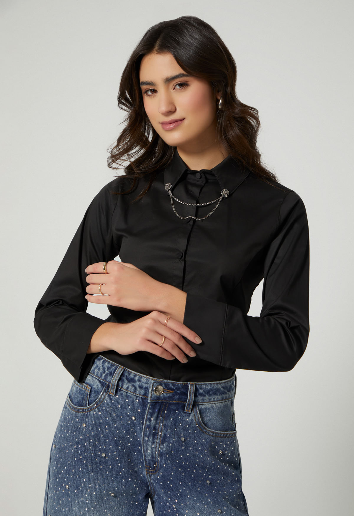 Blusa camisera manga larga para mujer