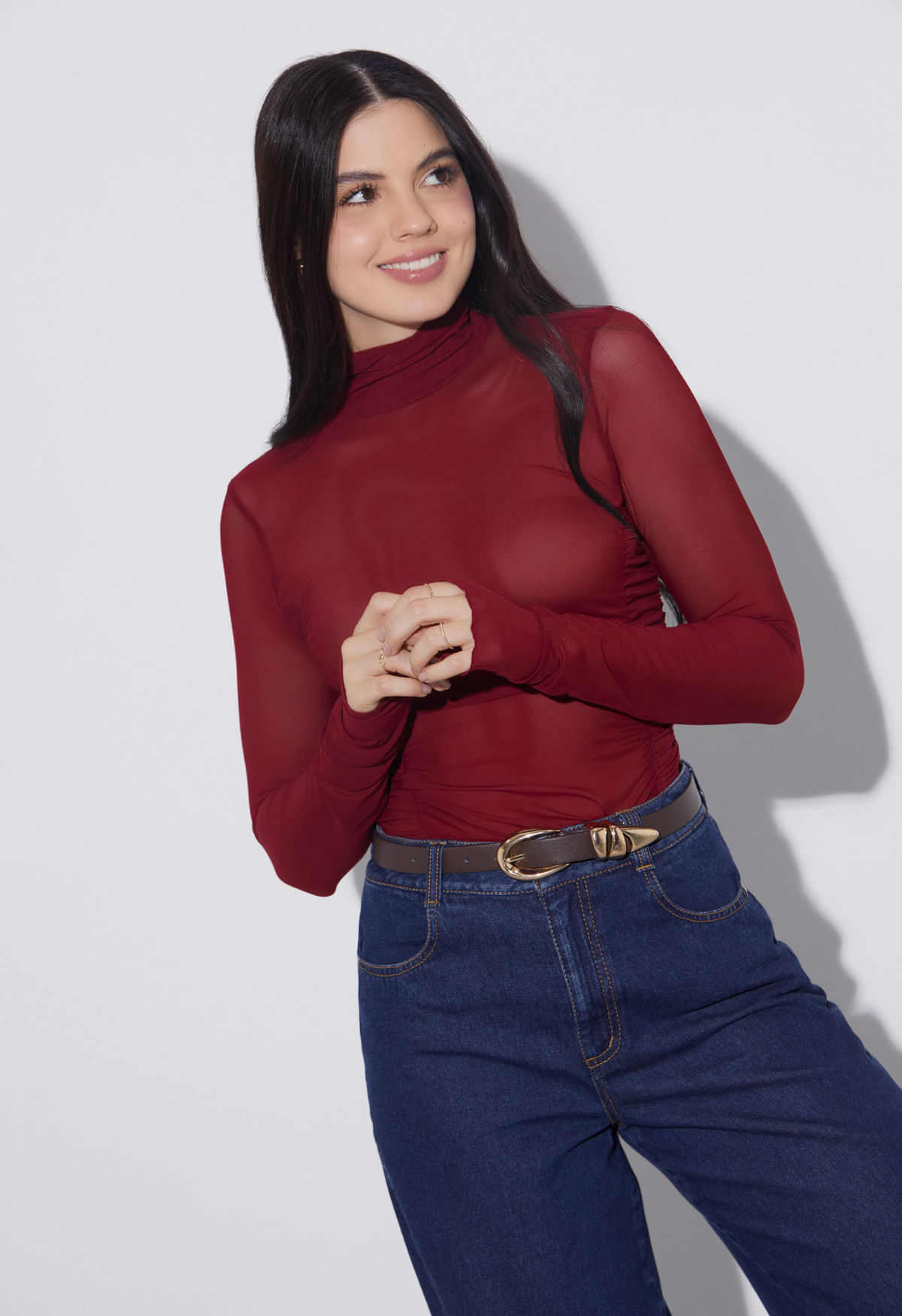 Body manga larga en mesh para mujer